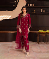 Dhanak -3PC Embroidered Shirt With Organza Embroidered Dupatta-3370